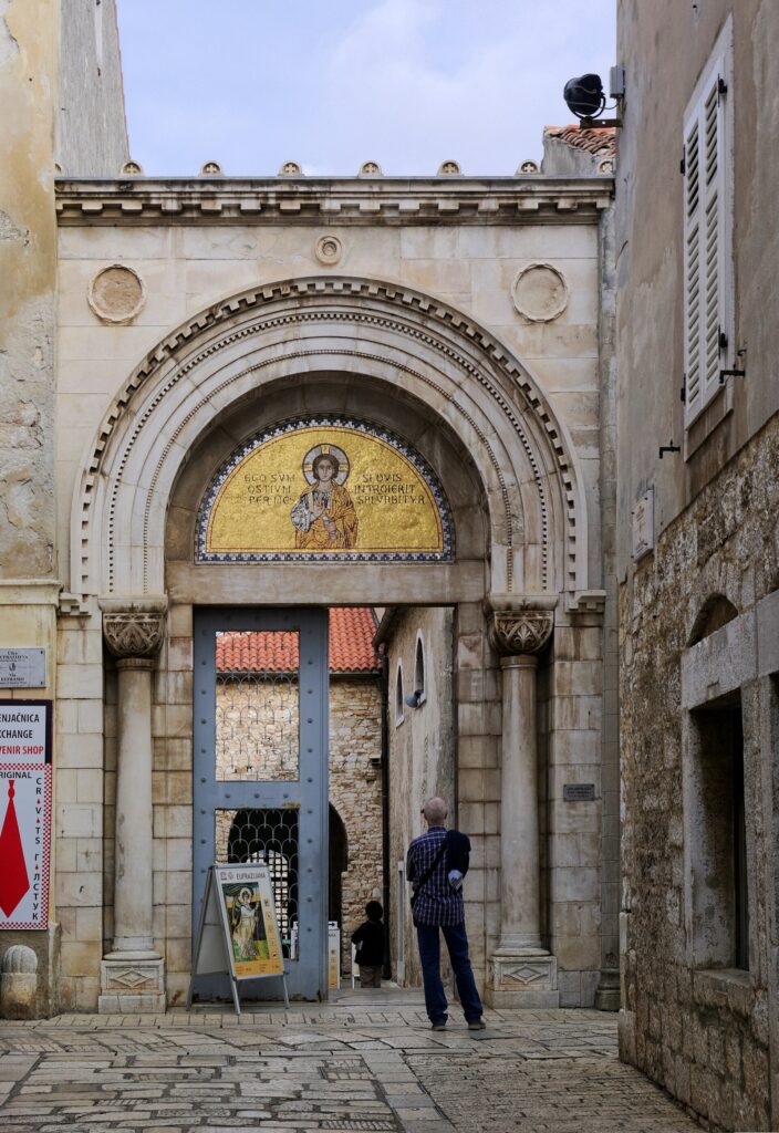 Interior of the Euphrasian Basilica in Poreč showing Byzantine gold mosaics