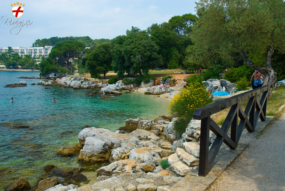Lone Bay pebble beach near Rovinj surrounded by pine forest
